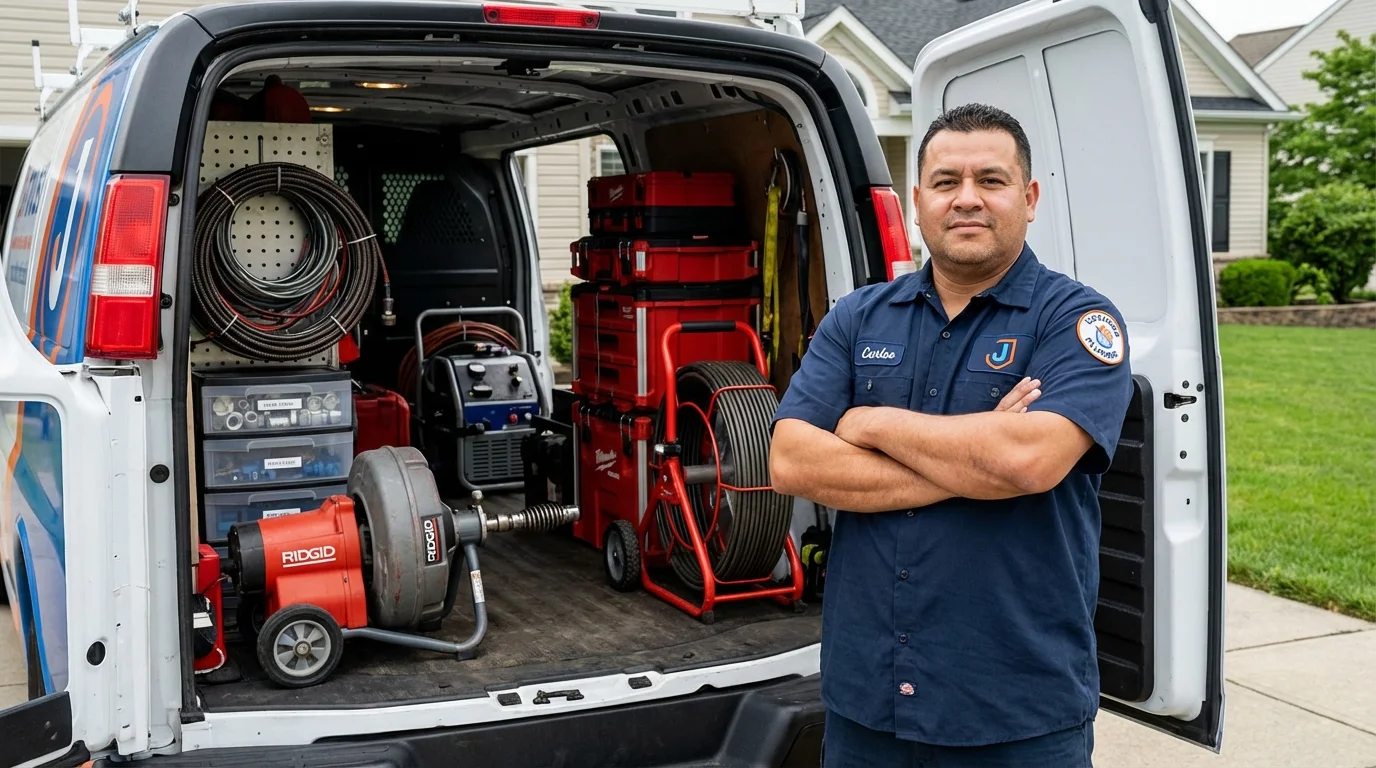 Professional drain cleaning equipment and Johns Plumbing LLC plumber in Cambria