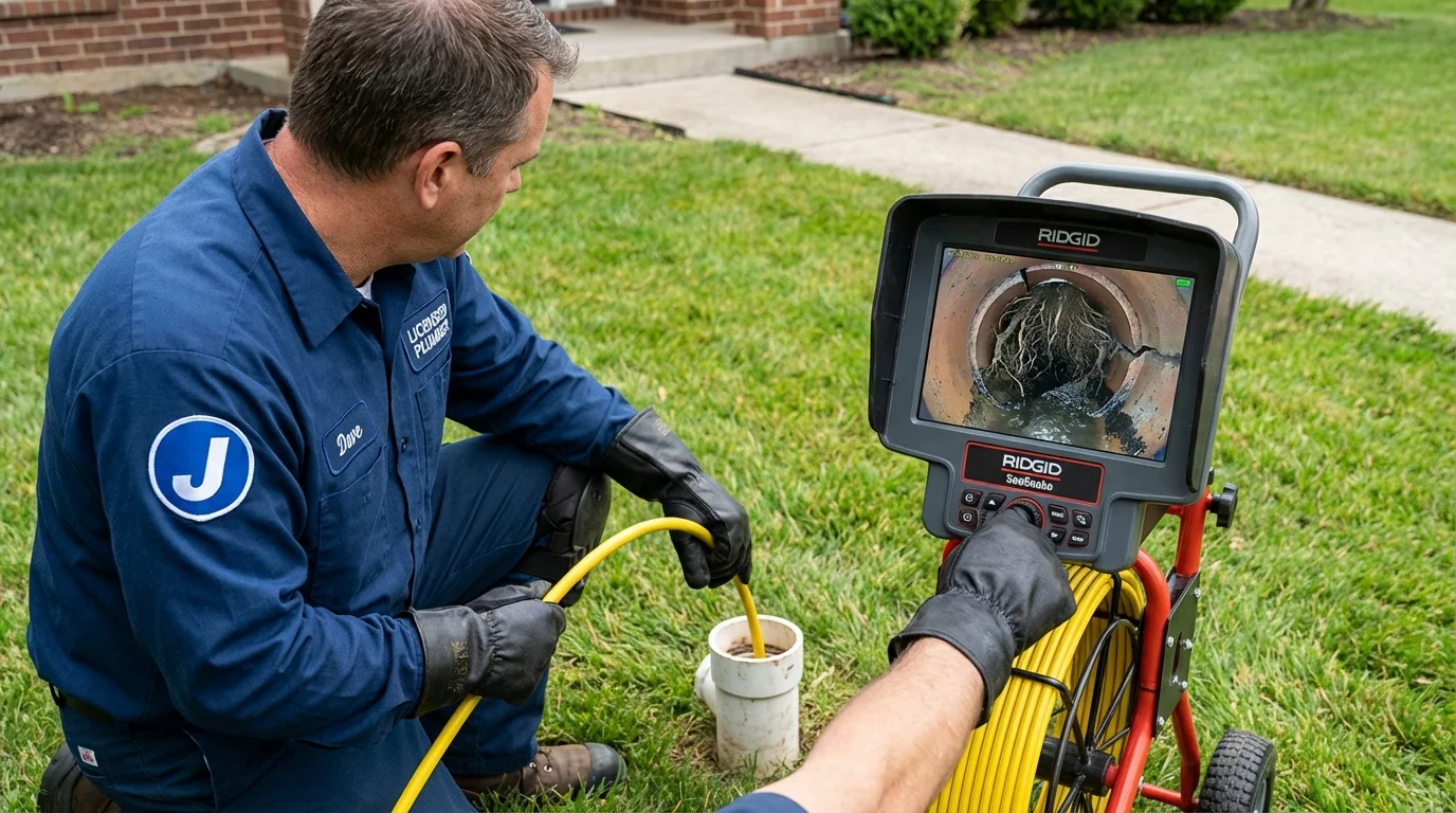 Sewer camera inspection being performed by Johns Plumbing LLC in Cambria
