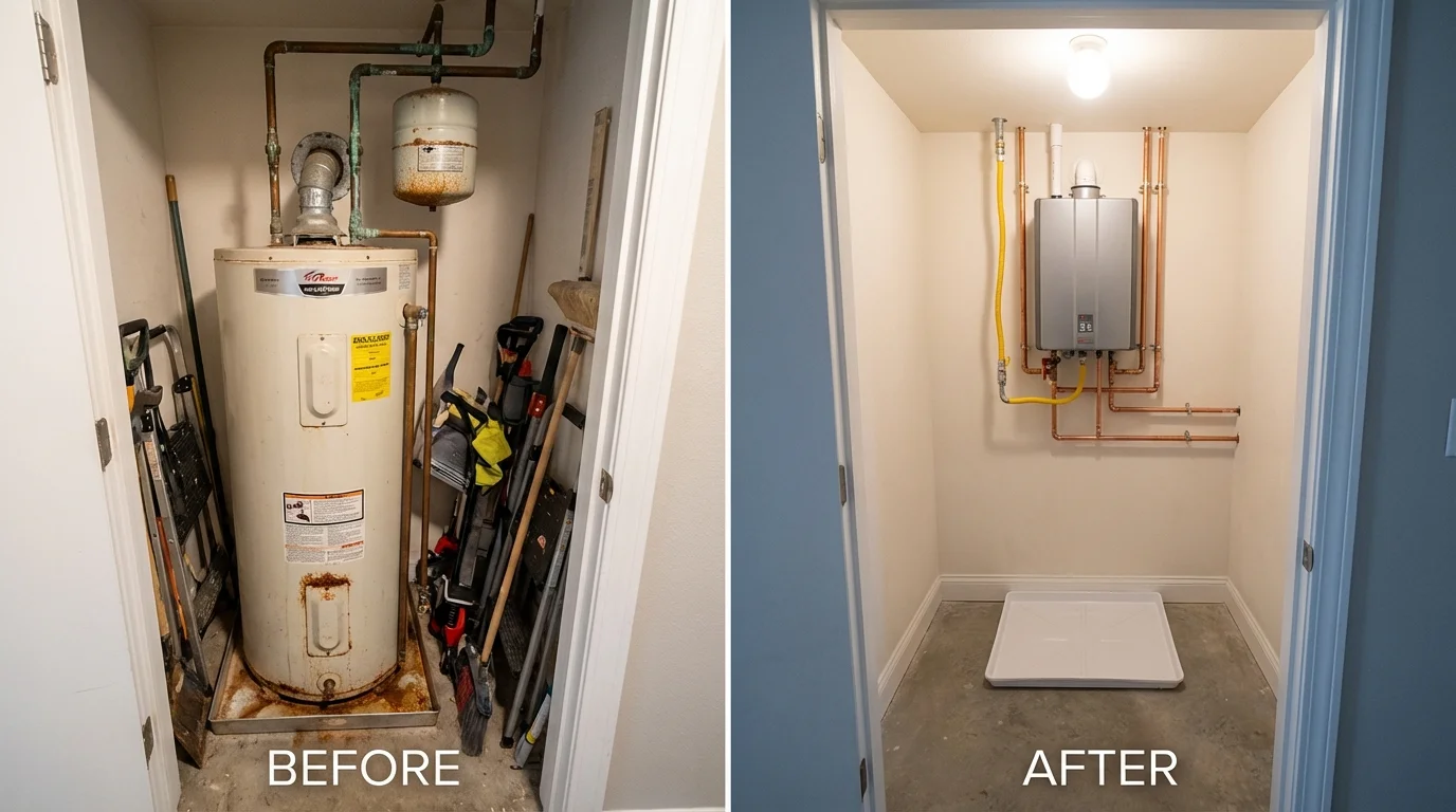 Tank water heater versus wall-mounted tankless unit comparison for Cambria, CA homeowners